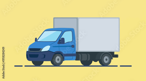 This image features a side view of a blue delivery truck with a blank cargo area, perfect for branding or logistics-related projects. Ideal for transportation themes.