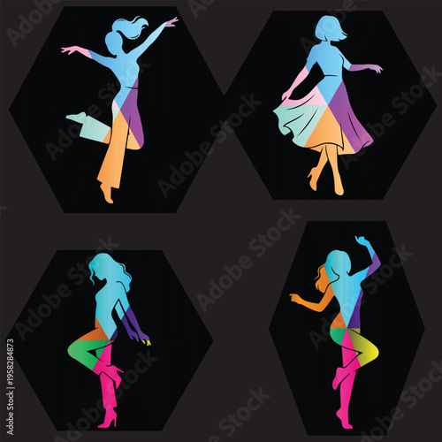  Female dancer silhouettes geometric gradient shapes modern abstract vector collection.