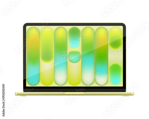 Detailed green notebook PC mockup. Front view isolated on transparent background. Vector illustration