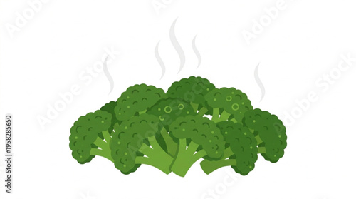 Healthy Steamed Broccoli Florets Flat Design Vector