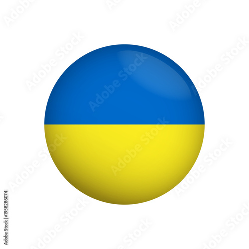 Vector Ukraine Flag Glossy Button Round Ukrainian National Symbol Icon