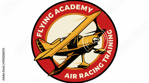 This logo for a flying academy features an illustrated biplane in action, conveying excitement and adventure, making it perfect for an air racing training initiative.