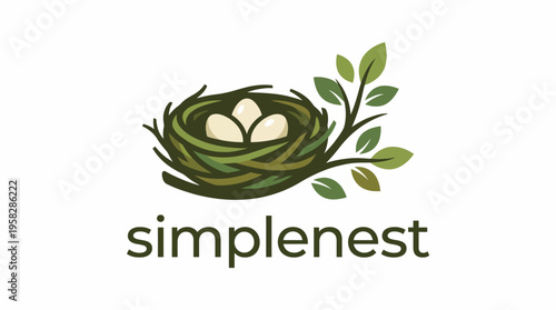 This elegant logo showcases a nest with three eggs, symbolizing comfort, security, and simplicity in home and life themes, visually appealing in nature-inspired designs.