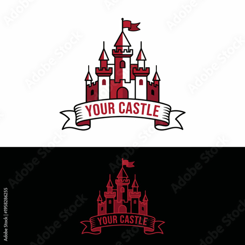 An elegant castle illustration with flags, symbolizing your own space and protection, embodying strength, imagination, and the feeling of home, designed with modern artistic flair.