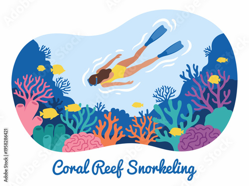 A captivating underwater scene showcasing a snorkeler exploring a colorful coral reef, highlighting the beauty of marine life and the importance of ocean conservation.