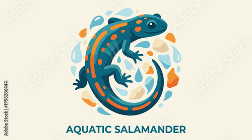 This vibrant illustration of an aquatic salamander features bright colors, making it appealing for children's books or educational materials about nature and wildlife.