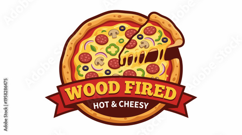 This logo for Wood Fired Pizza encapsulates the warmth and deliciousness of freshly made pizza, featuring a dynamic design and inviting elements that attract food lovers.