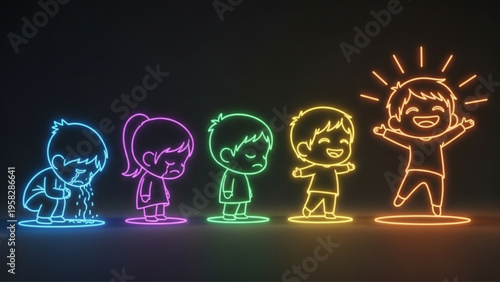 Neon Child Emotional Intelligence Concept Chart from Sadness to Joy