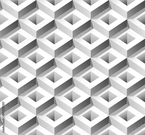 Seamless Isometric Hollow Modular Cube Pattern: 3D Brutalist Architectural Background for Tech and UI/UX Design
