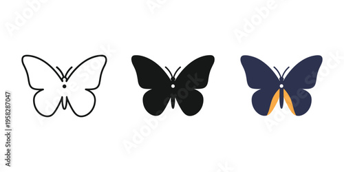 Three butterflies in different colors vector illustration