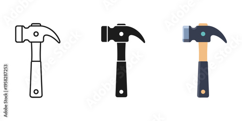Three hammers vector illustration, flat design tools