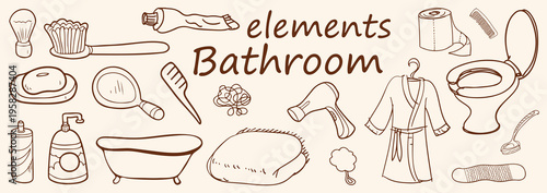 vector various Bathroom accessories element set . Hand drawn sketch Bathroom accessories set . abstract Bathroom accessories  elements . Line art set . vector illustration