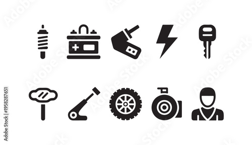 Automotive service vector icons set isolated on white background flat style