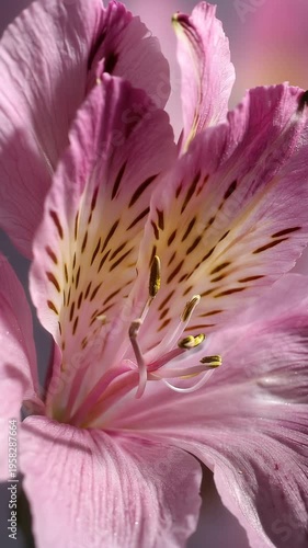 Macro Detail of Pink Alstroemeria with Golden Patterns