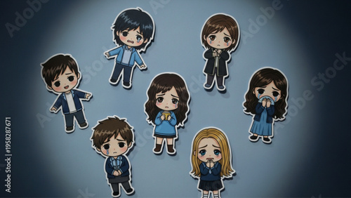 Sad Chibi Characters Illustration of Grief Loss and Mourning on Dark Background