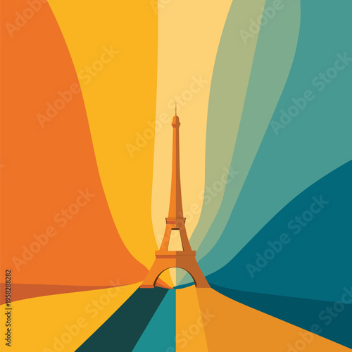 Eiffel Tower geometric abstract vibrant colors illustration. Eiffel Tower appearing in a minimalist geometric flat design illustration with vibrant colors