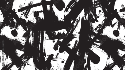 Abstract brushstrokes, thick, high-contrast ink splatters on a vector background.