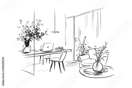 Modern Interior with Fluted Glass Divider