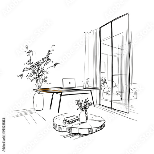 Modern Interior with Fluted Glass Divider