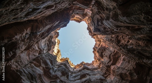 Dramatic Canyon Walls Converge on Azure Sky, Worm's Eye View
