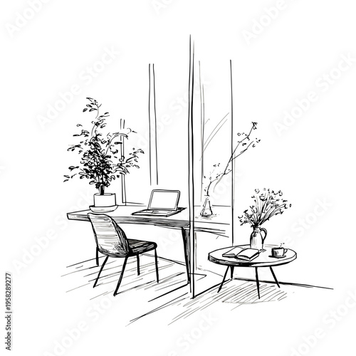 Modern Interior with Fluted Glass Divider