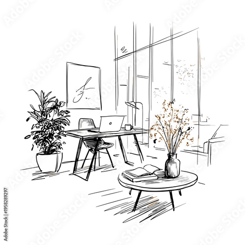 Modern Interior with Fluted Glass Divider