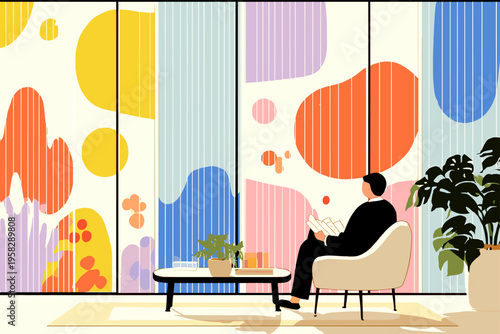 Modern Living Room with Fluted Glass Divider