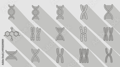 Abstract illustration of dna and chromosomes with long shadows and copy space