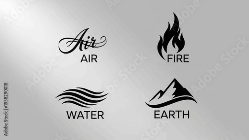 Four elements design air fire water earth symbols against gradient backdrop