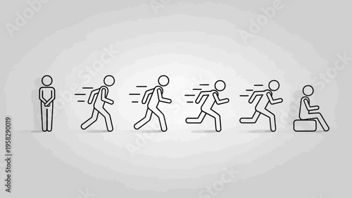 Stages of human movement progression from standing to sitting position