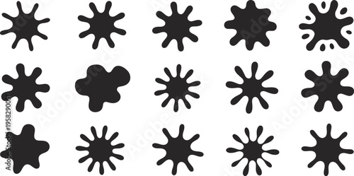 Ink stain splatter blobs paint drops graphic elements isolated liquid texture creative design vector illustration