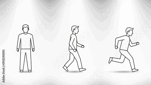 Outlined figures depicting human poses and actions for various uses