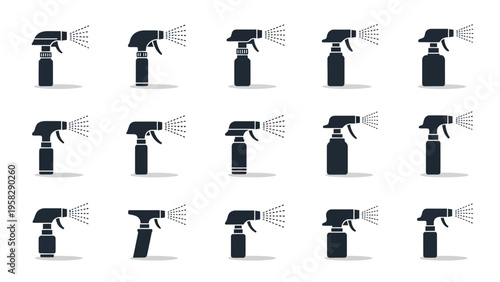 Spray bottles silhouette set vector illustration cleaning and hygiene