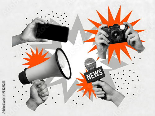 A creative collage of hands holding news and communication devices
