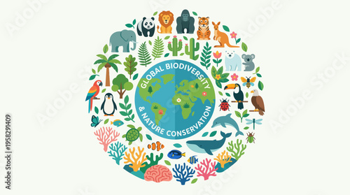 Earth surrounded by various animal icons.