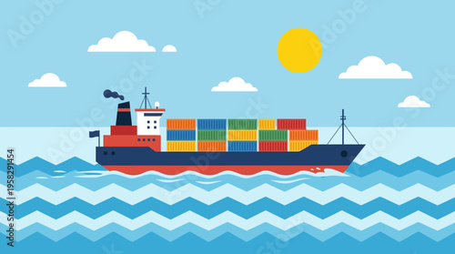 Large cargo ship on the ocean.