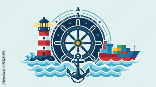 Nautical Ship Anchor Lighthouse Icon.