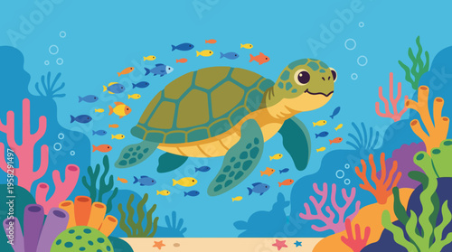 Sea Turtle Swimming Underwater Ocean 3.
