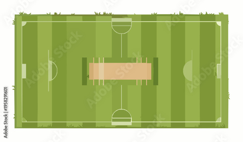 Flat cricket ground pitch top view vector with field layout icon