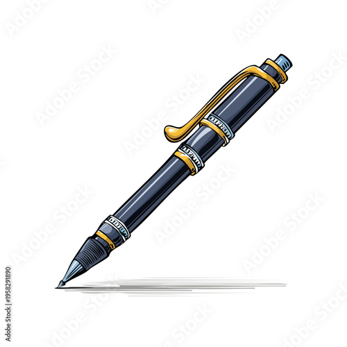 Elegant black and gold fountain pen poised to write with artistic detail