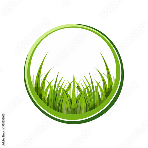 Green grass blades within a circular frame, symbolizing nature, growth, and eco-friendliness