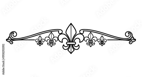 Ornate black floral design with fleur-de-lis motifs and scrolls  