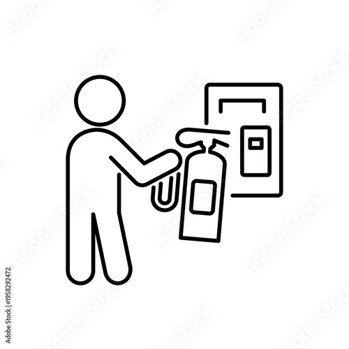 消火器をとりだしている人の線画アイコン