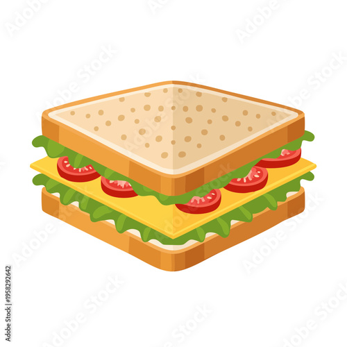 Illustration of a Delicious Toasted Sandwich with Cheese Lettuce and Tomato Slices