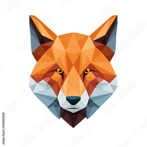 Low polygon fox head geometric abstract portrait with orange and blue tones