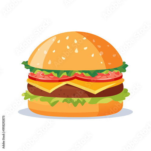 Juicy Cheeseburger with Lettuce, Tomato, and Sesame Seed Bun