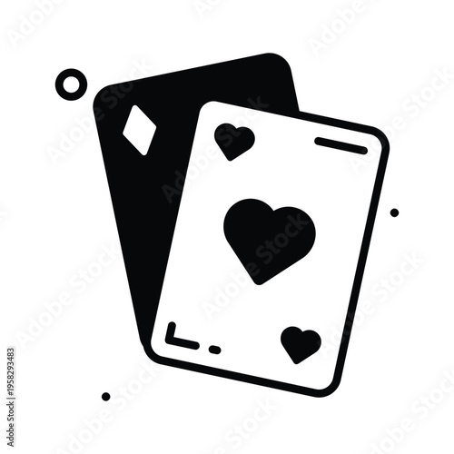 A glyph icon of poker cards used for playful prank concept