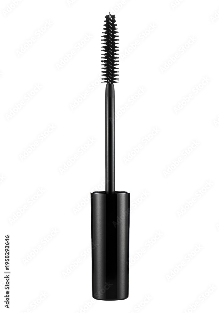 Obraz premium Black mascara wand applicator isolated on transparent background