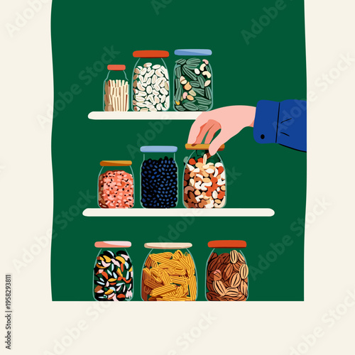 Organized Pantry with Transparent Containers