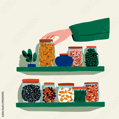 Organized Pantry with Transparent Containers